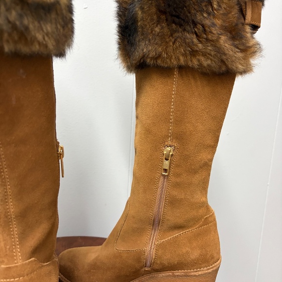 UGG Valberg Chestnut Suede and Fur Tall Wedge Boots Women's Size 6 - Picture 8 of 14